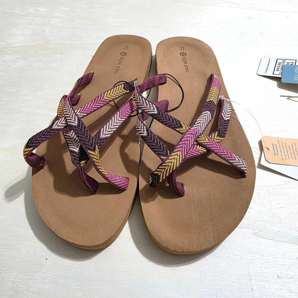 Raya Sun Sandals Womens Size 11 Purple Multicolor Strappy Flip Flops NWT